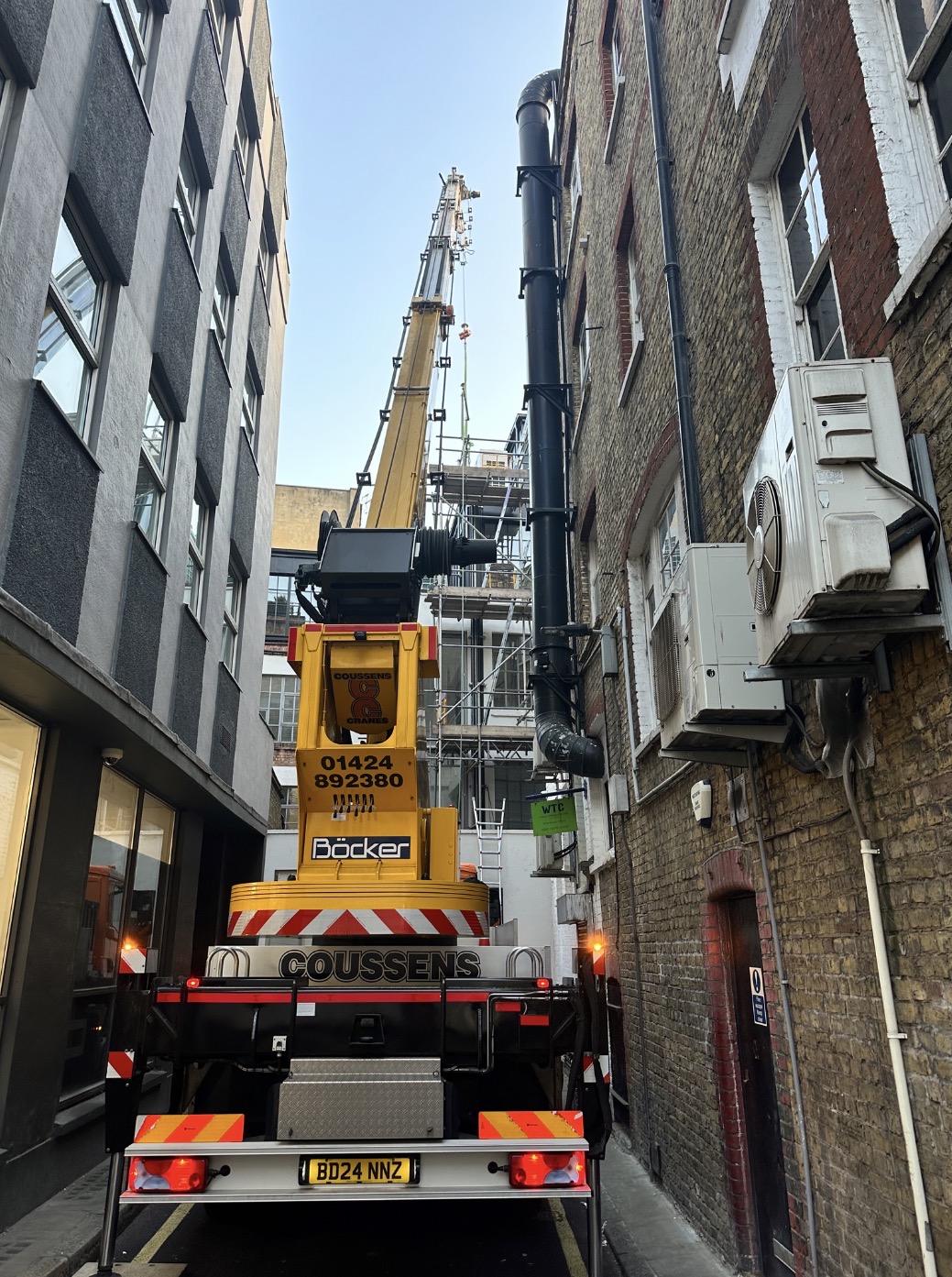 Böcker crane operating in a tight London side street